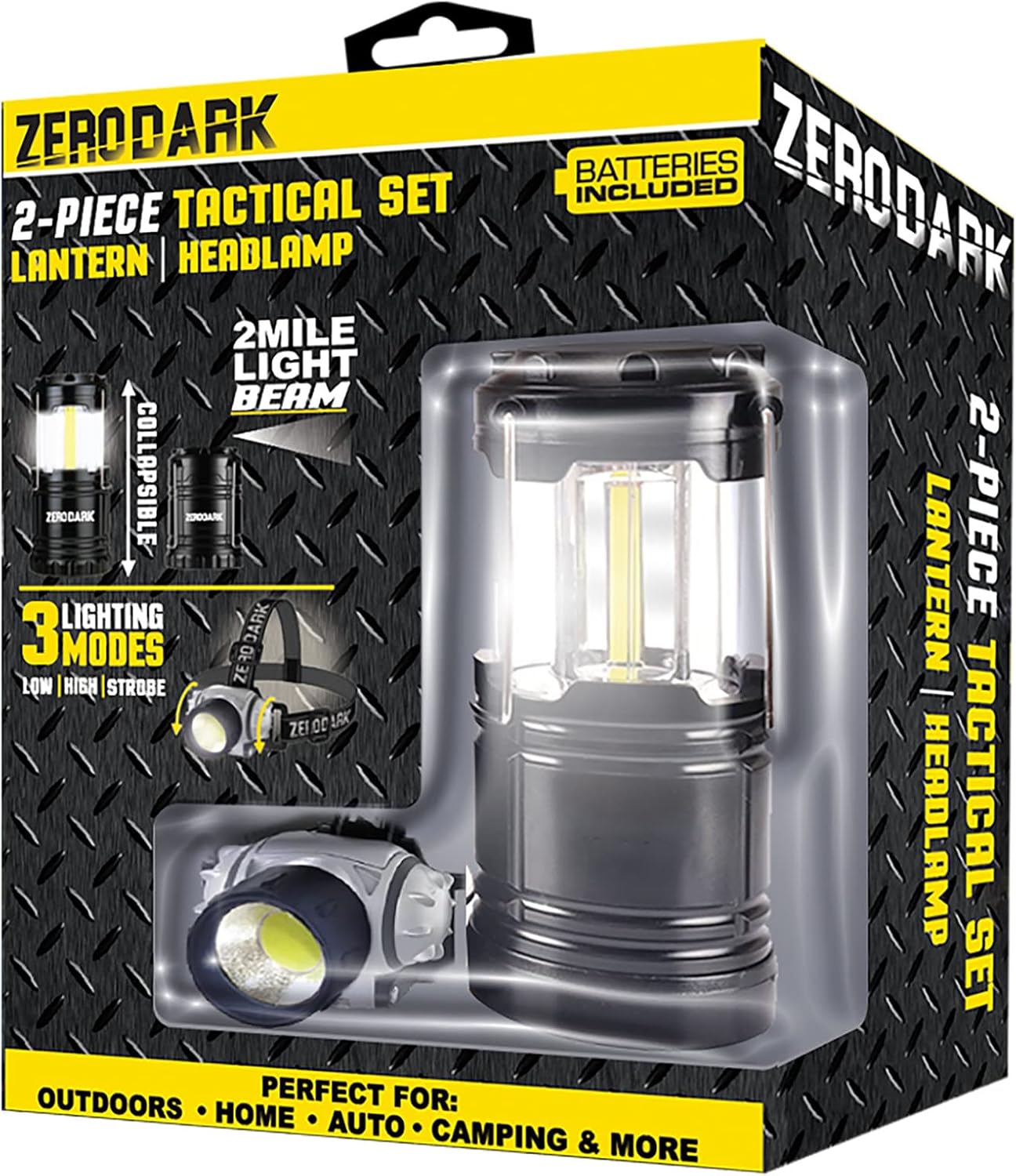 ZeroDark Waterproof Battery Powered LED Headlamp and Lantern Set, Black, 2-Piece