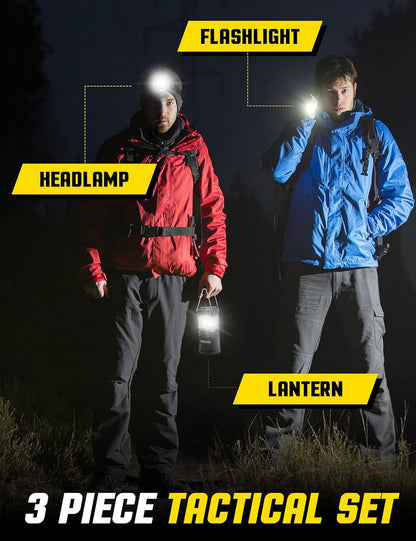 Flashlights Headlamp Lantern 3-Piece Set, Flashlight + Head Lamp + Camping Lantern Battery Powered LED High Lumens Camping Lights flashlights for Emergencies