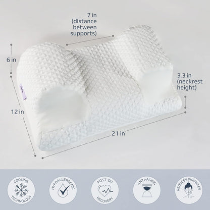 YourFacePillow, Back Sleeper Beauty Pillow, Cervical Neck Pillow Contour Memory Foam Pillow, Ergonomic Neck, Back & Shoulder Support. Back Sleeping Reduces Pressure on Skin - Cooling with Satin Case