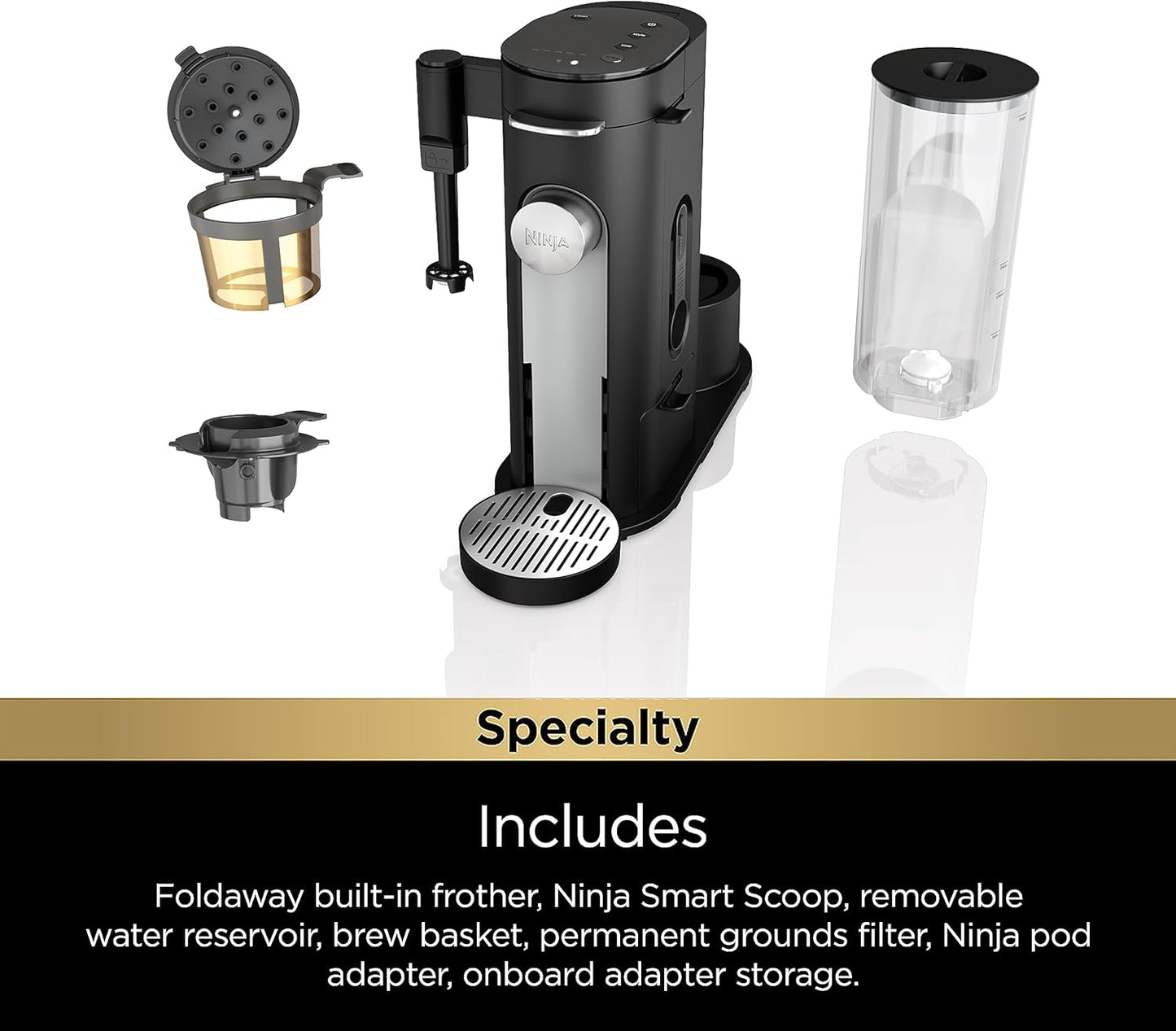 Single-Serve Coffee Maker - K-Cup Pod Compatible, Brews Grounds, Compact Design with Built-In Milk Frother, 56-oz Reservoir, 6-oz to 24-oz Mug Sizes