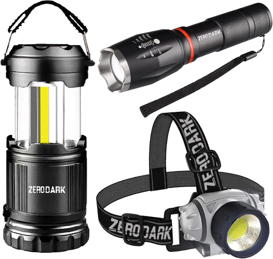 Flashlights Headlamp Lantern 3-Piece Set, Flashlight + Head Lamp + Camping Lantern Battery Powered LED High Lumens Camping Lights flashlights for Emergencies