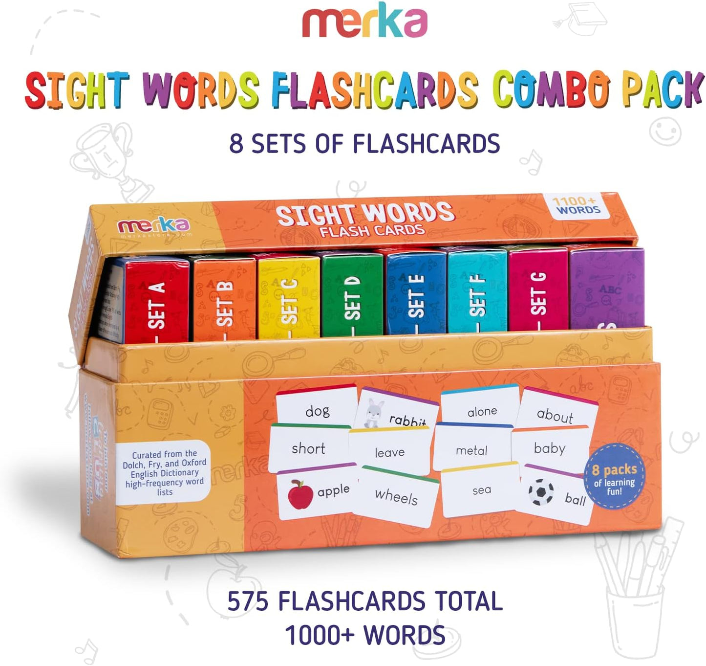 Sight Words Flashcards - Self Paced Vocabulary Tool - Combo Pack (Nouns and Sets A-G, 575 Cards Total)