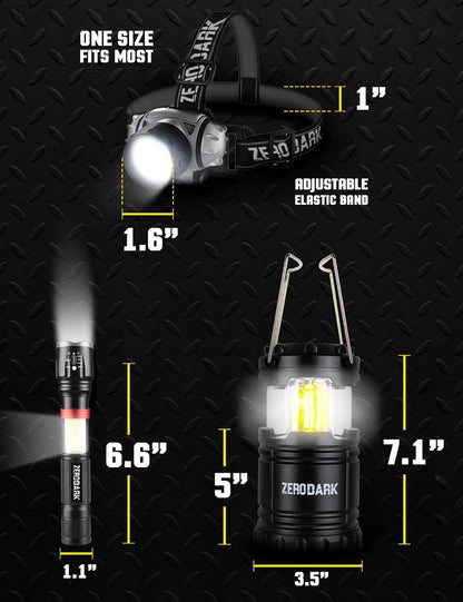 Flashlights Headlamp Lantern 3-Piece Set, Flashlight + Head Lamp + Camping Lantern Battery Powered LED High Lumens Camping Lights flashlights for Emergencies