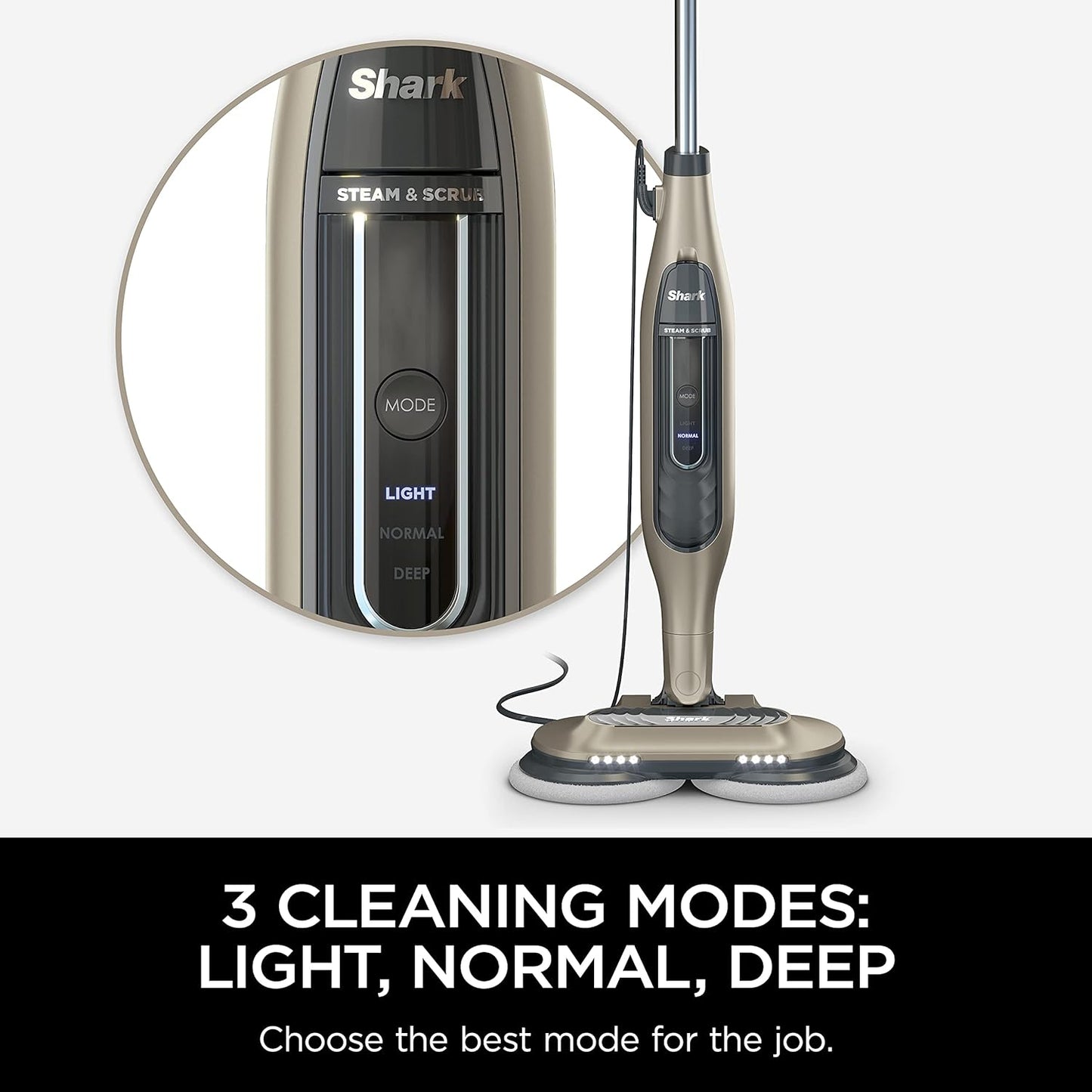 Scrub & Sanitize at The Same Time, Designed for Hard Floors, with 4 Dirt Grip Soft Scrub Washable Pads, 3 Steam Modes & LED Headlights