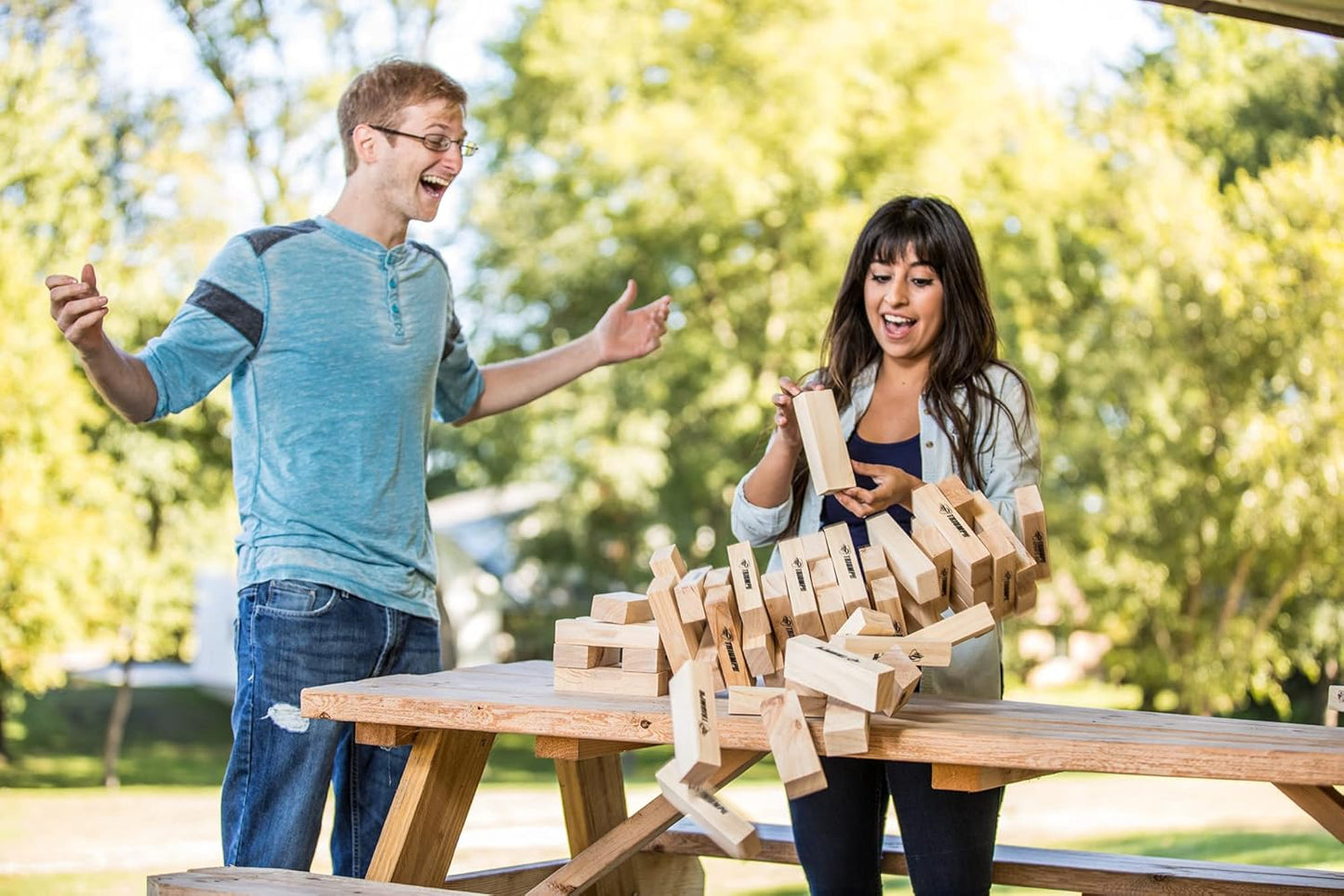 Large Wooden Tumble Tower Game with 54 Blocks and Carrying Case