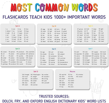 Sight Words Flashcards - Self Paced Vocabulary Tool - Combo Pack (Nouns and Sets A-G, 575 Cards Total)