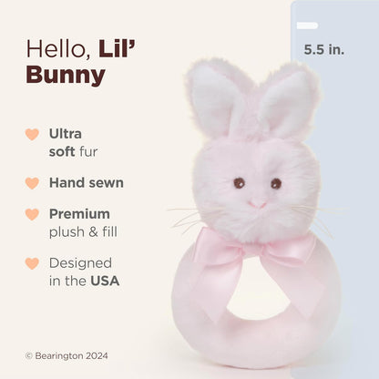 Little Bunny - 5.5-Inch Pink Soft Stuffed Easter Bunny Rattle, Perfect Easter Gift