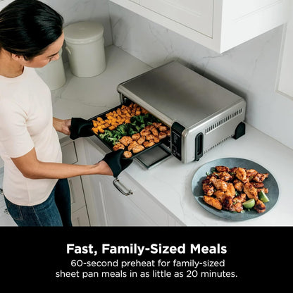 Foodi Digital Air Fry Countertop Oven with 6-in-1 Functionality, Flip Up & Away Capability for Storage Space, with Air Fry Basket, Wire Rack, Sheet Pan & Crumb Tray, Silver