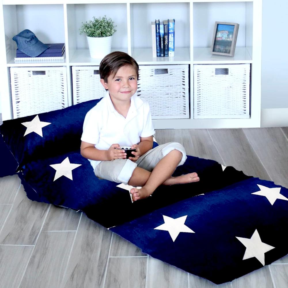 Floor Pillow Case, Mattress Bed Lounger Cover, Star Navy, King Size - Cozy Seating Solution for Kids & Adults, Recliner Cushion, Perfect for Reading, TV Time (Pillow Not Included)