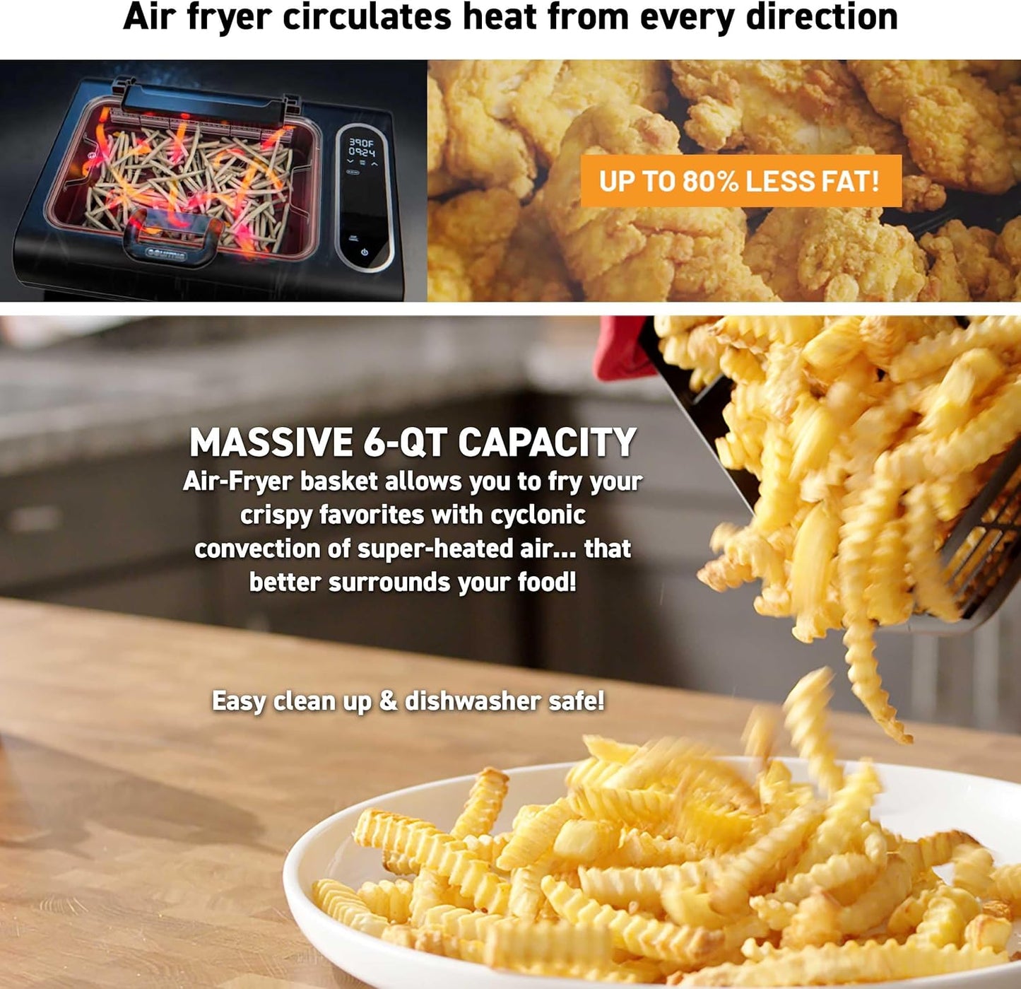 Smokeless Indoor Grill & Air Fryer with Smoke Extraction Technology Nonstick Cooking Surface 6-Quart Electric BBQ Grill