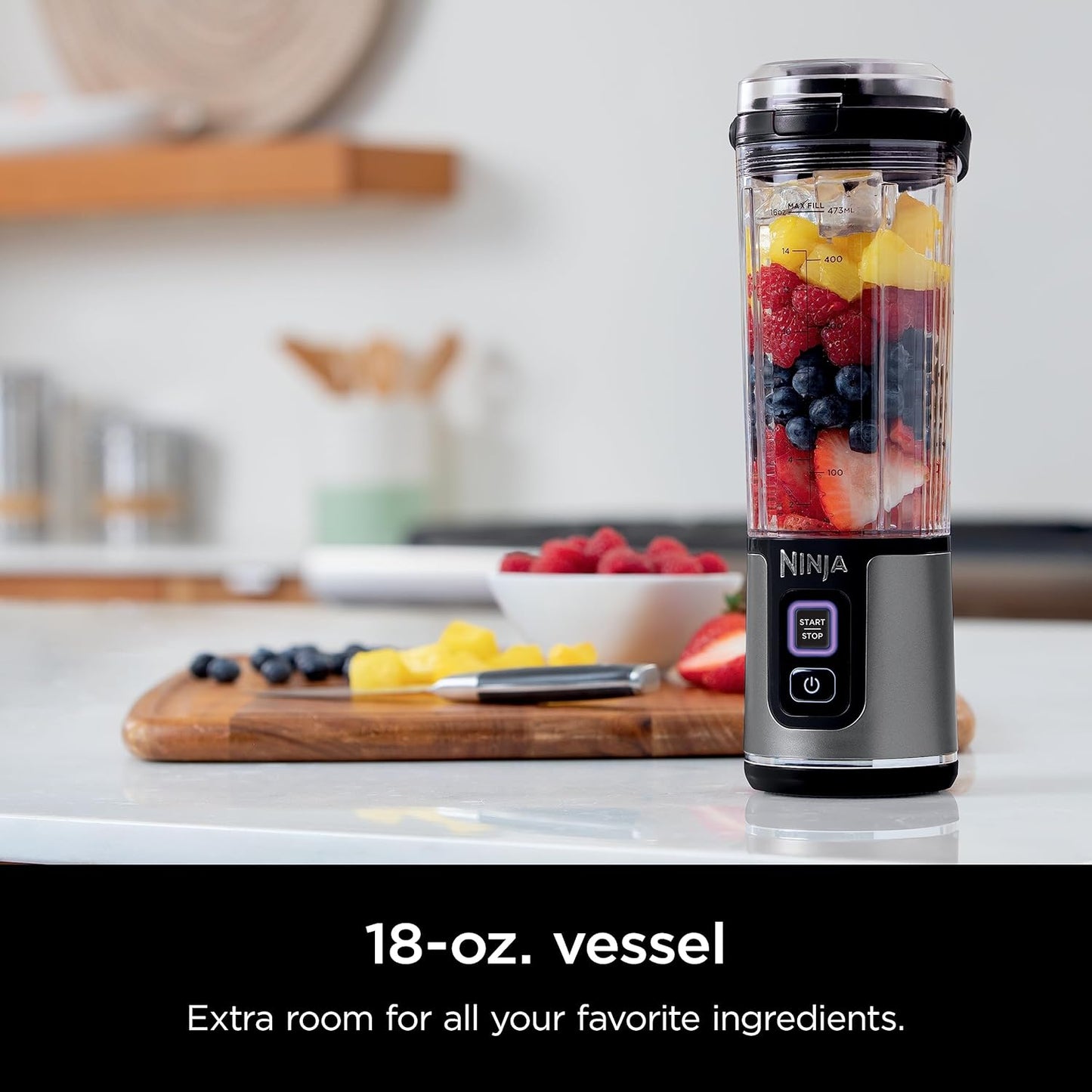 Blast Portable Blender, Cordless, 18oz. Vessel, Personal Blender-for Shakes & Smoothies, BPA Free, Leakproof-Lid & Sip Spout, USB-C Rechargeable, Dishwasher Safe Parts, Black