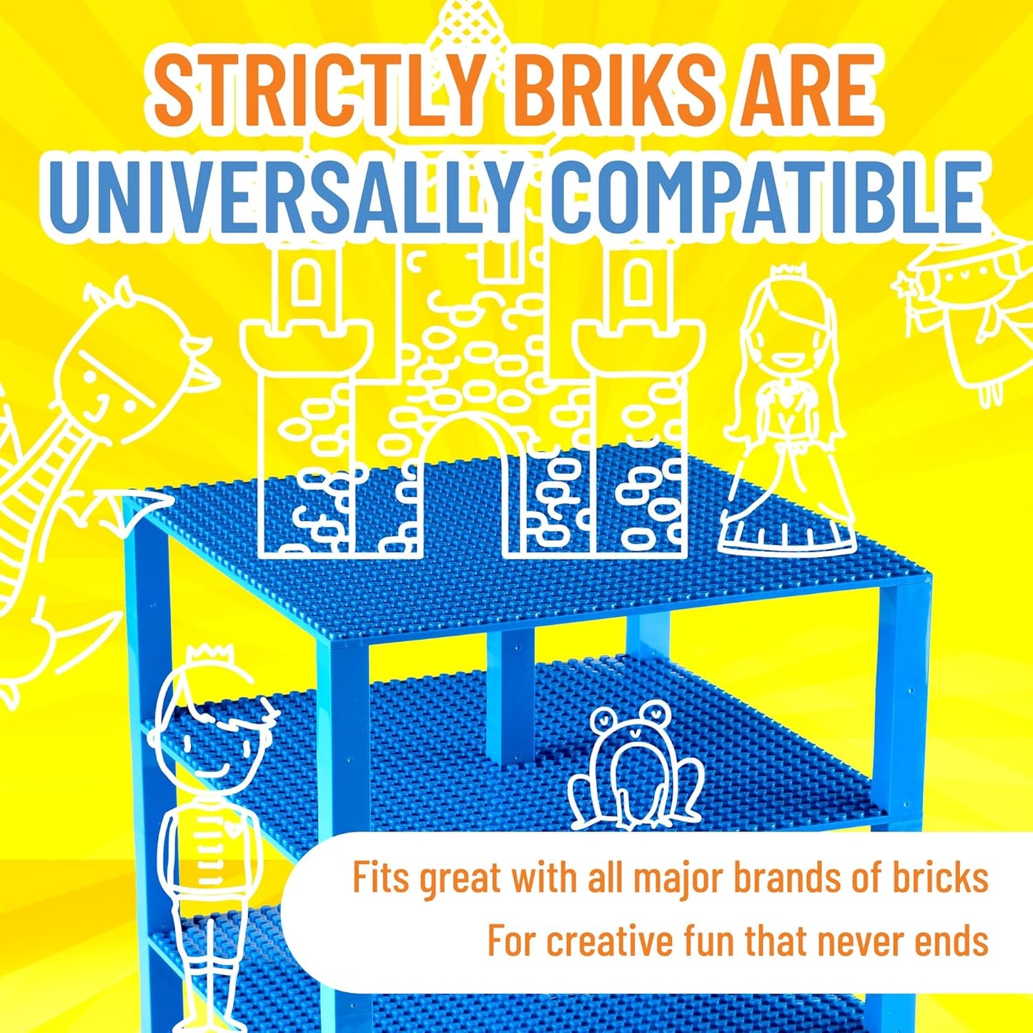 Strictly Briks 4 Pack Classic Stackable Baseplates, Building Bricks Plates with Stackers