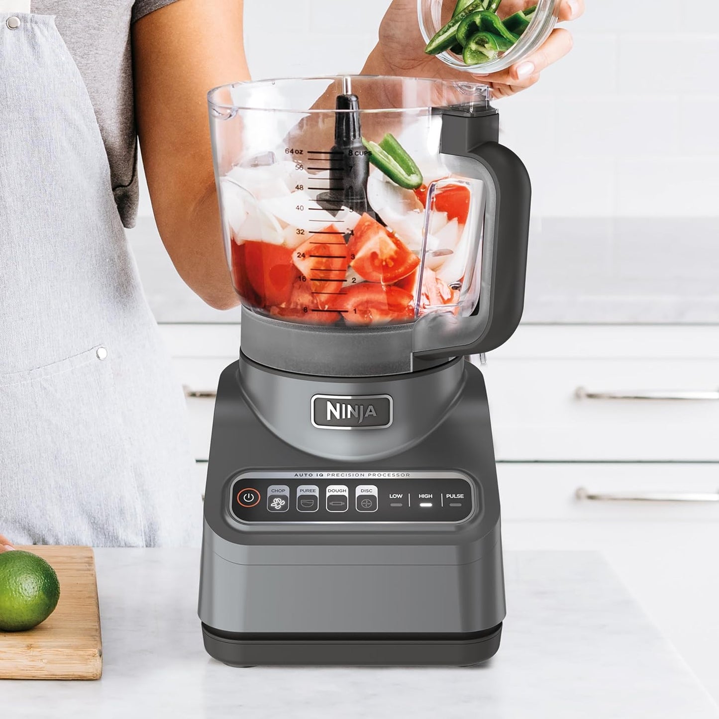 Food Processor - 1000 Peak Watts, 4 Functions: Chopping, Slicing, Purees, Dough, Includes 9-Cup Bowl, 3 Blades, Food Chute & Pusher