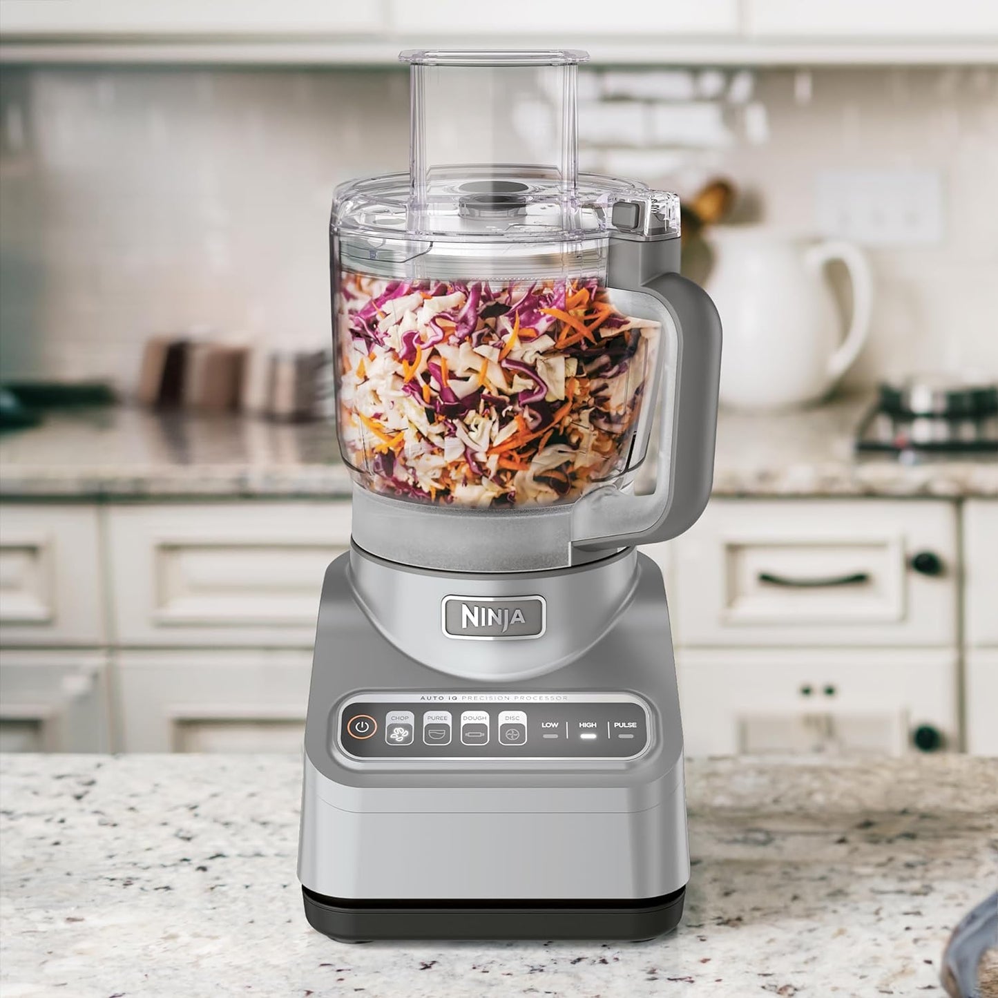 Food Processor - 1000 Peak Watts, 4 Functions: Chopping, Slicing, Purees, Dough, Includes 9-Cup Bowl, 3 Blades, Food Chute & Pusher