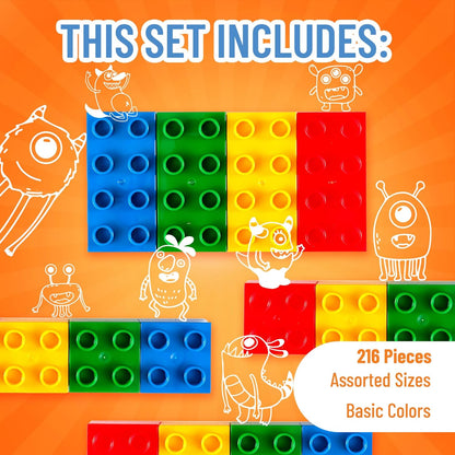 Strictly Briks Classic Bricks 216 Piece Set with 6" x 6" Baseplate by 100% Compatible with All Major Brands | 4 Different Shapes & Sizes | Tight Fit Building Bricks in 4 Basic Colors