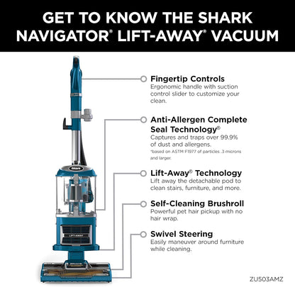 Shark ZU503AMZ Navigator Lift-Away Upright Vacuum - Self-Cleaning Brushroll, HEPA Filter & Swivel Steering, Perfect for Pet Hair and Multi-Surface Cleaning