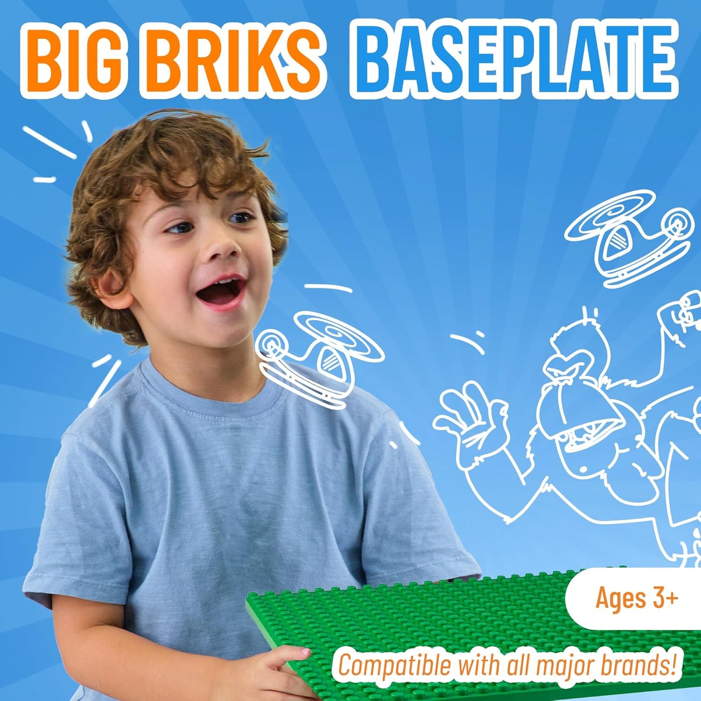 Strictly Briks Classic Big Briks Stackable Baseplates, Large Pegs for Ages 3 and Up, 100% Compatible with All Major Brands, Green, 1 Piece, 13.75" x 16.25" Inches