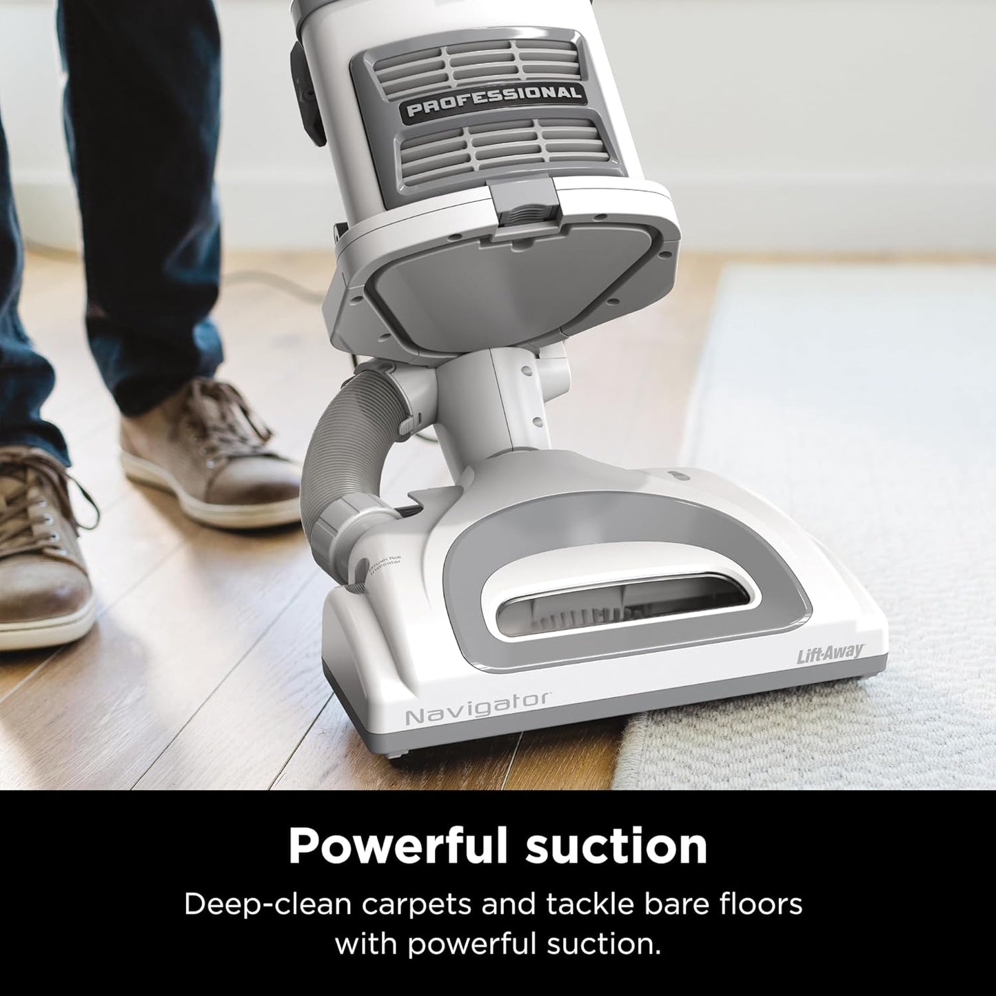 Navigator Lift-Away Professional Upright Vacuum with Swivel Steering, HEPA Filter, XL Dust Cup, Pet Power, Dusting Brush, and Crevice Tool, Perfect for Pet Hair, White/Silver