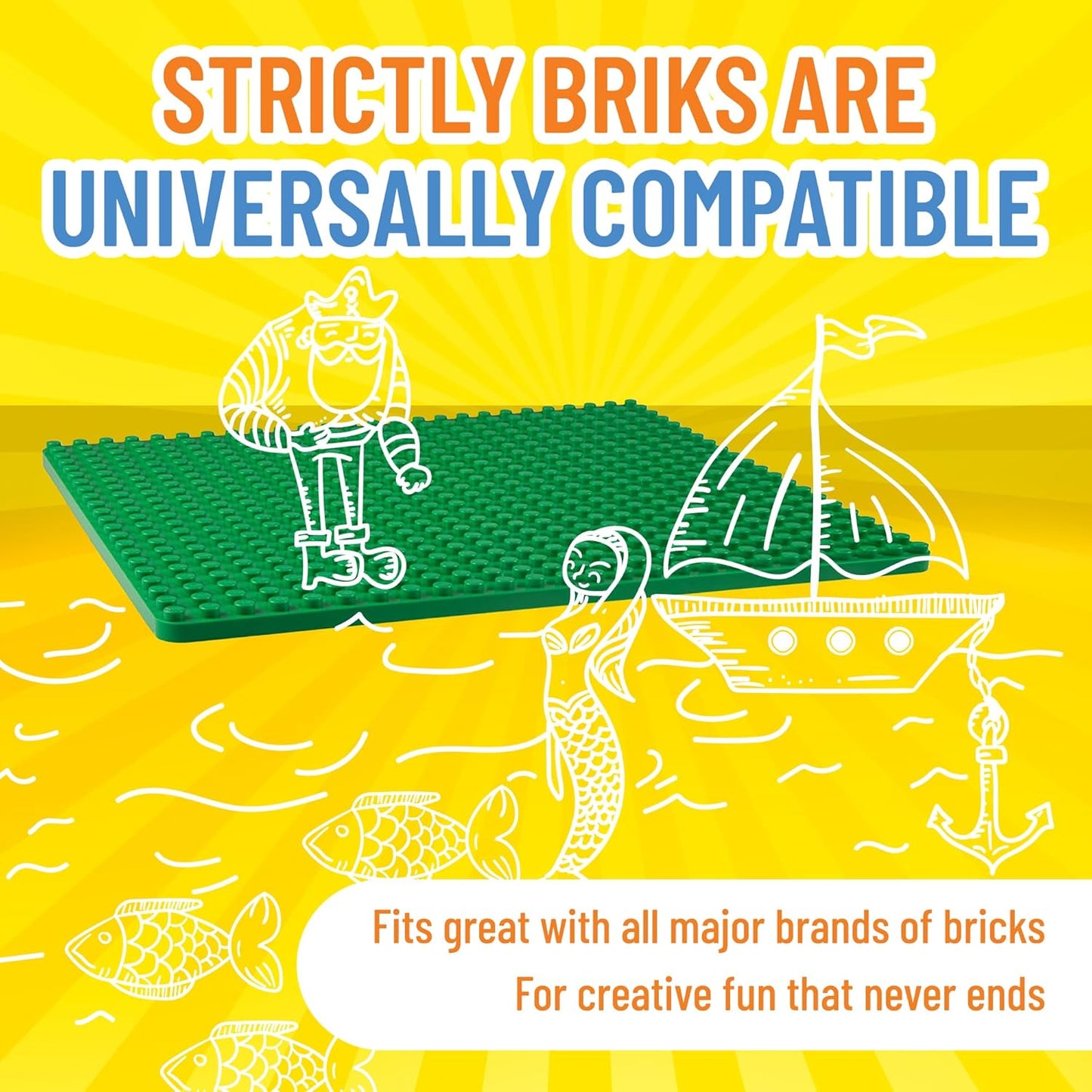 Strictly Briks Classic Big Briks Stackable Baseplates, Large Pegs for Ages 3 and Up, 100% Compatible with All Major Brands, Green, 1 Piece, 13.75" x 16.25" Inches