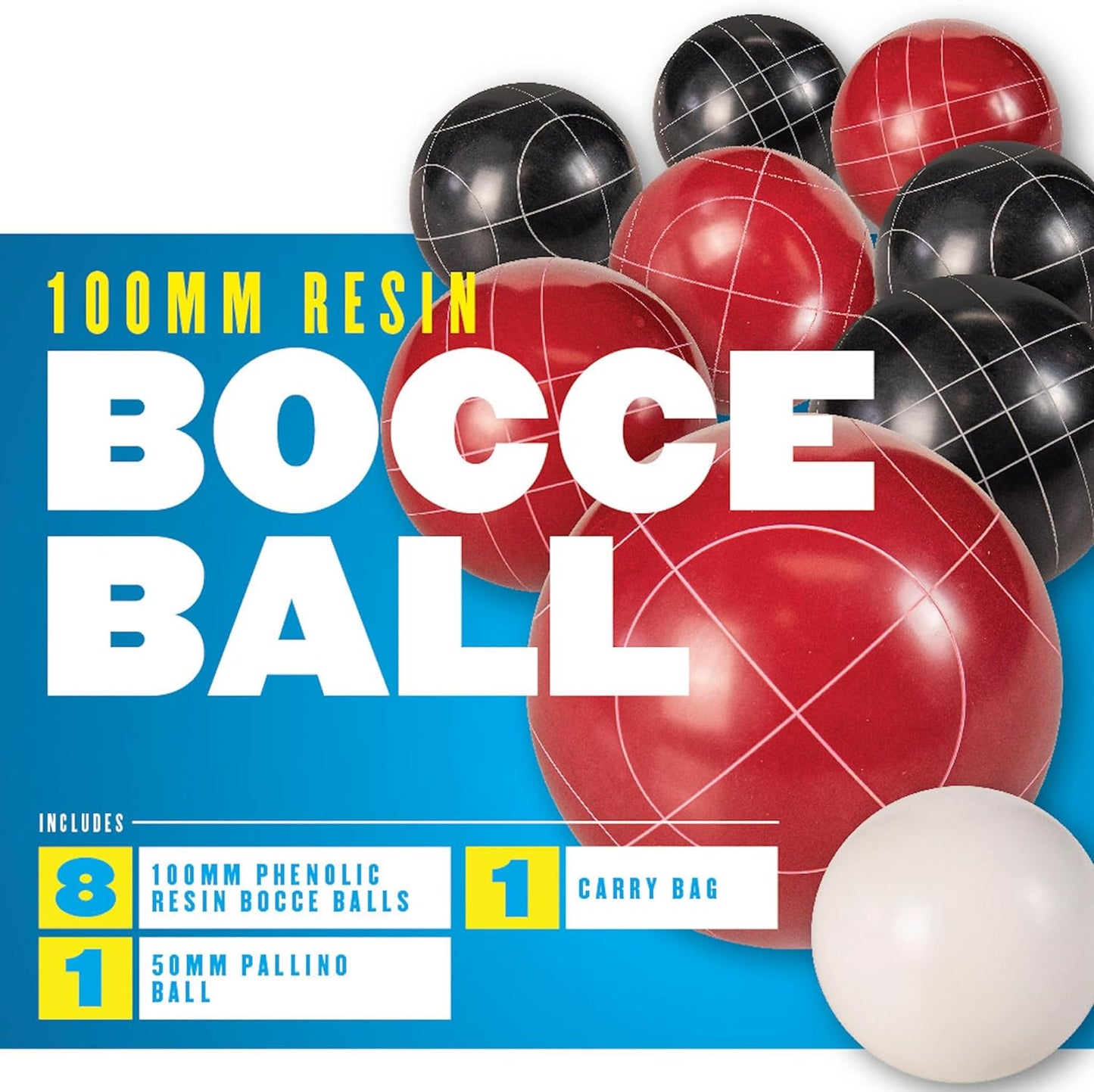 100mm Resin Bocce Ball Outdoor Game Set with Carrying Bag for Easy Storage, Multi,One Size,35-7103-3