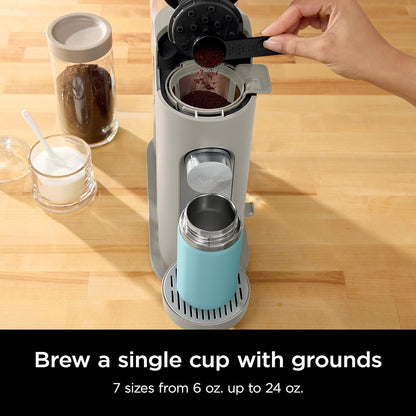 Single Serve Coffee Maker - K-Cup Pod Compatible, Brews Ground Coffee, Compact Design with 56-oz Reservoir, Brew Sizes from 6-oz Cup to 24-oz Travel Mug, Iced Coffee Maker