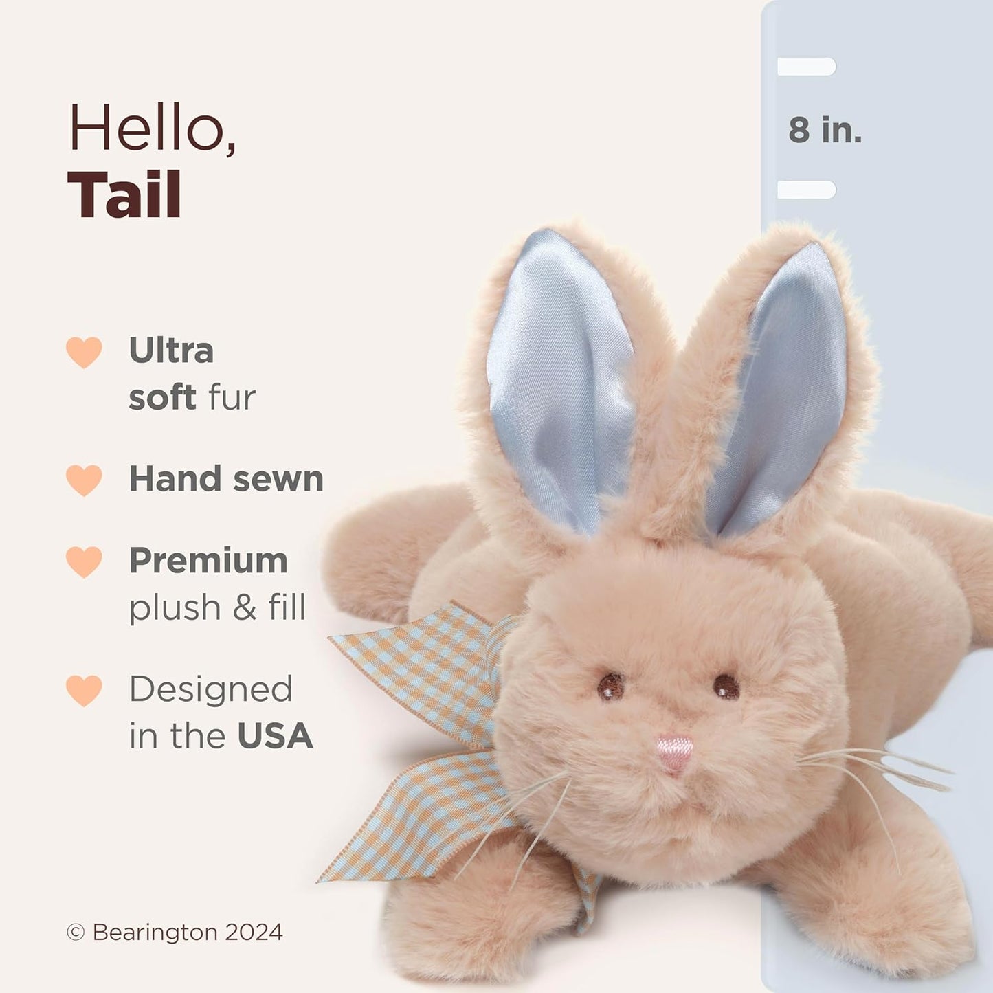 Baby Bunny Tail Plush Stuffed Animal Bunny with Rattle, 8 inches