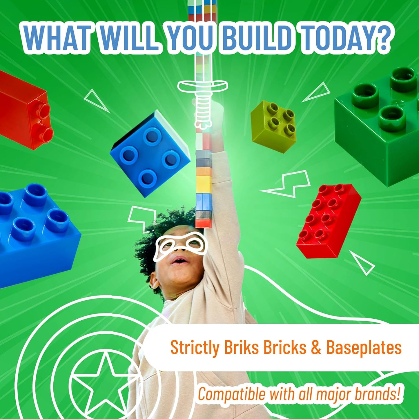 Strictly Briks Classic Bricks 216 Piece Set with 6" x 6" Baseplate by 100% Compatible with All Major Brands | 4 Different Shapes & Sizes | Tight Fit Building Bricks in 4 Basic Colors