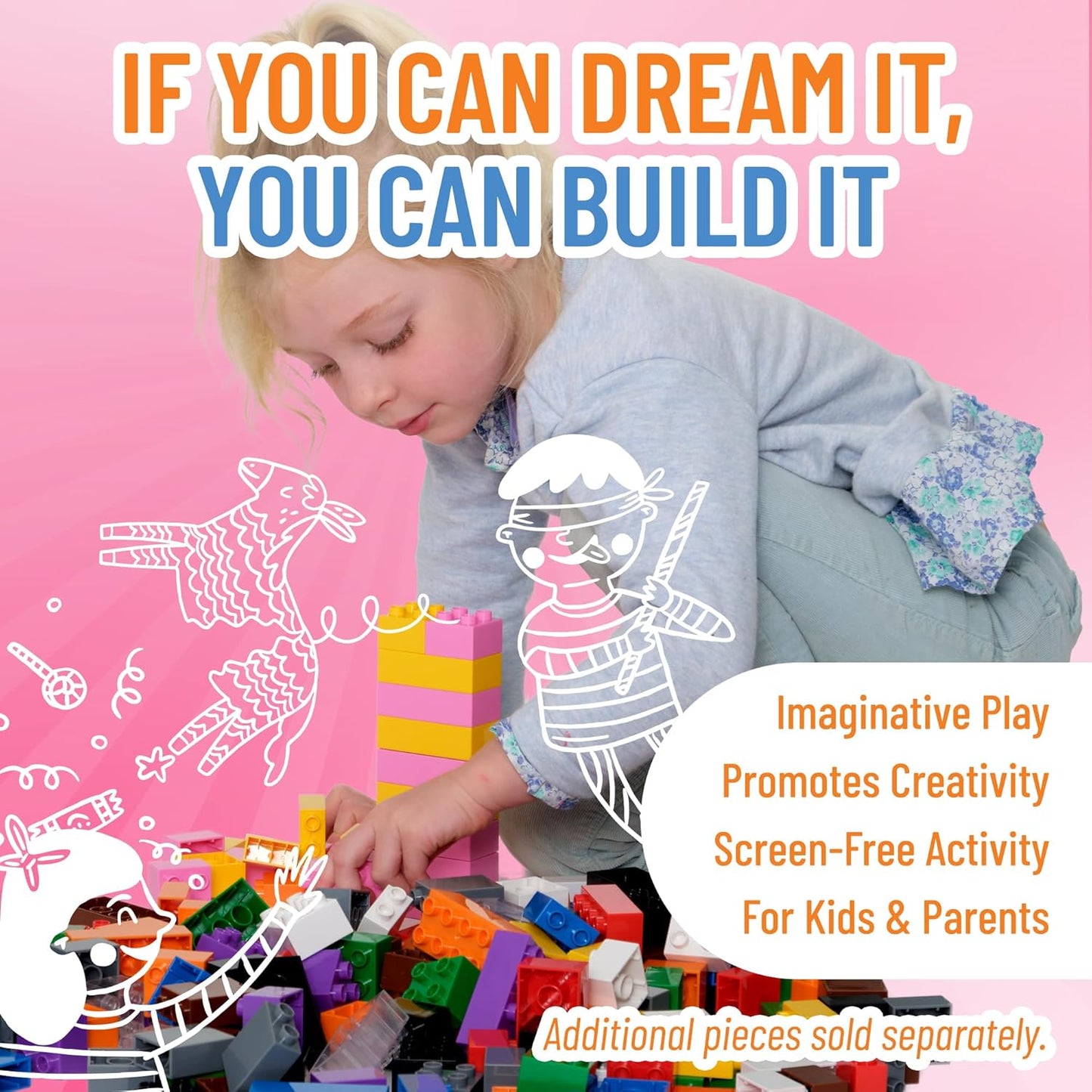 Large Building Blocks for Ages 3 and Up, 100% Compatible with All Major Brands, Rainbow Colors, 204 Pieces