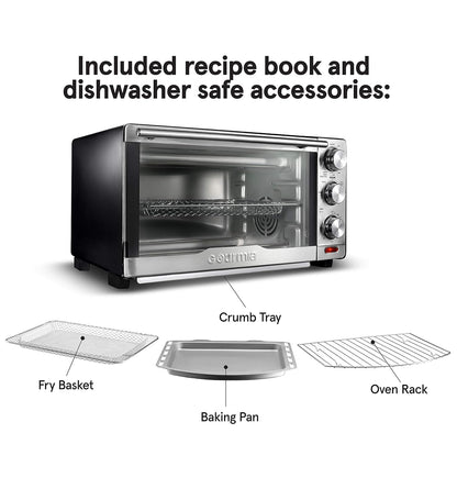 6-in-1 Multi-function Stainless Steel Air Fryer Oven - 6 Cooking Functions - Includes Fry Basket, Oven Rack, Baking Pan, Crumb Tray, and Recipe Book