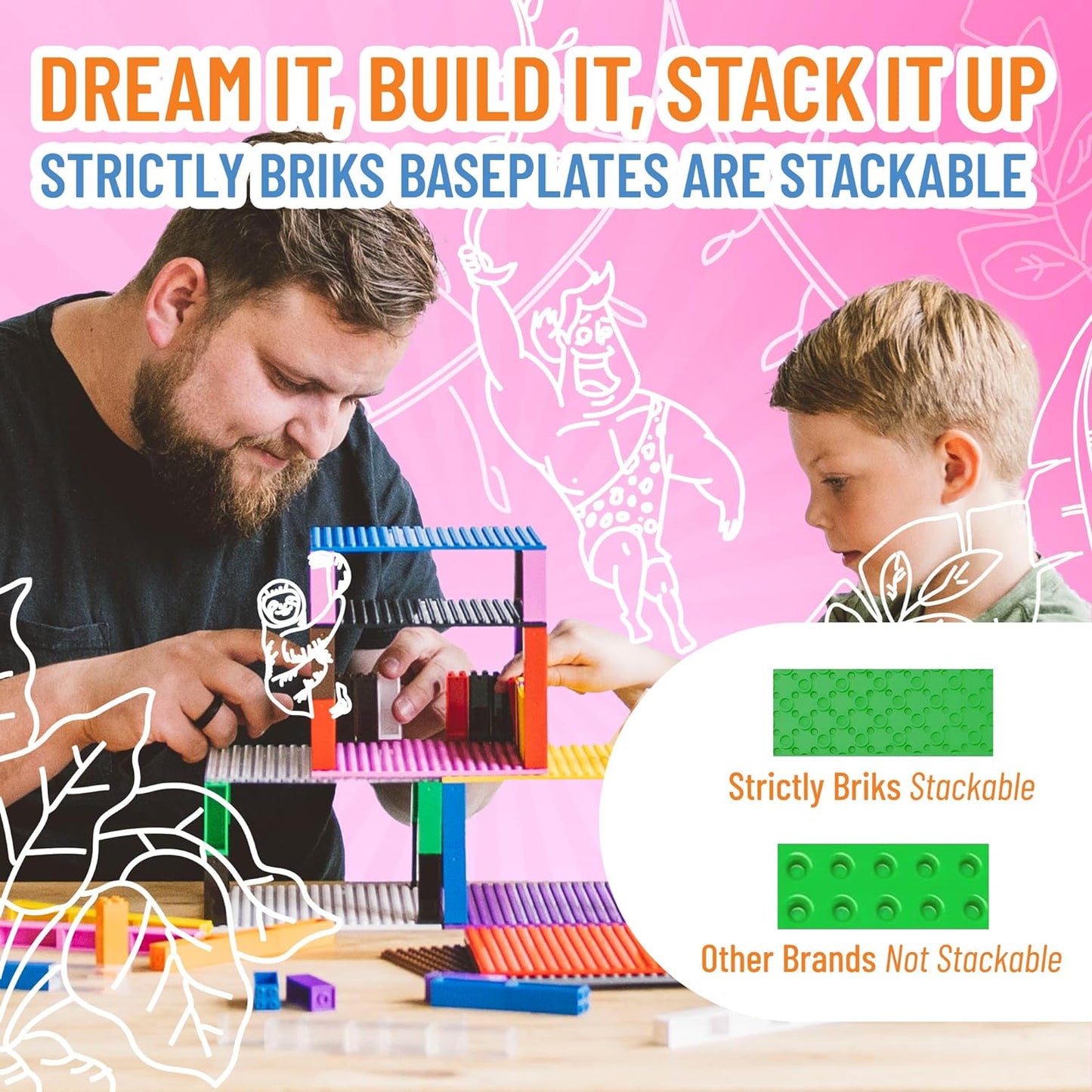 Strictly Briks Classic Big Briks Stackable Baseplates, Large Pegs for Ages 3 and Up, 100% Compatible with All Major Brands, Green, 1 Piece, 13.75" x 16.25" Inches