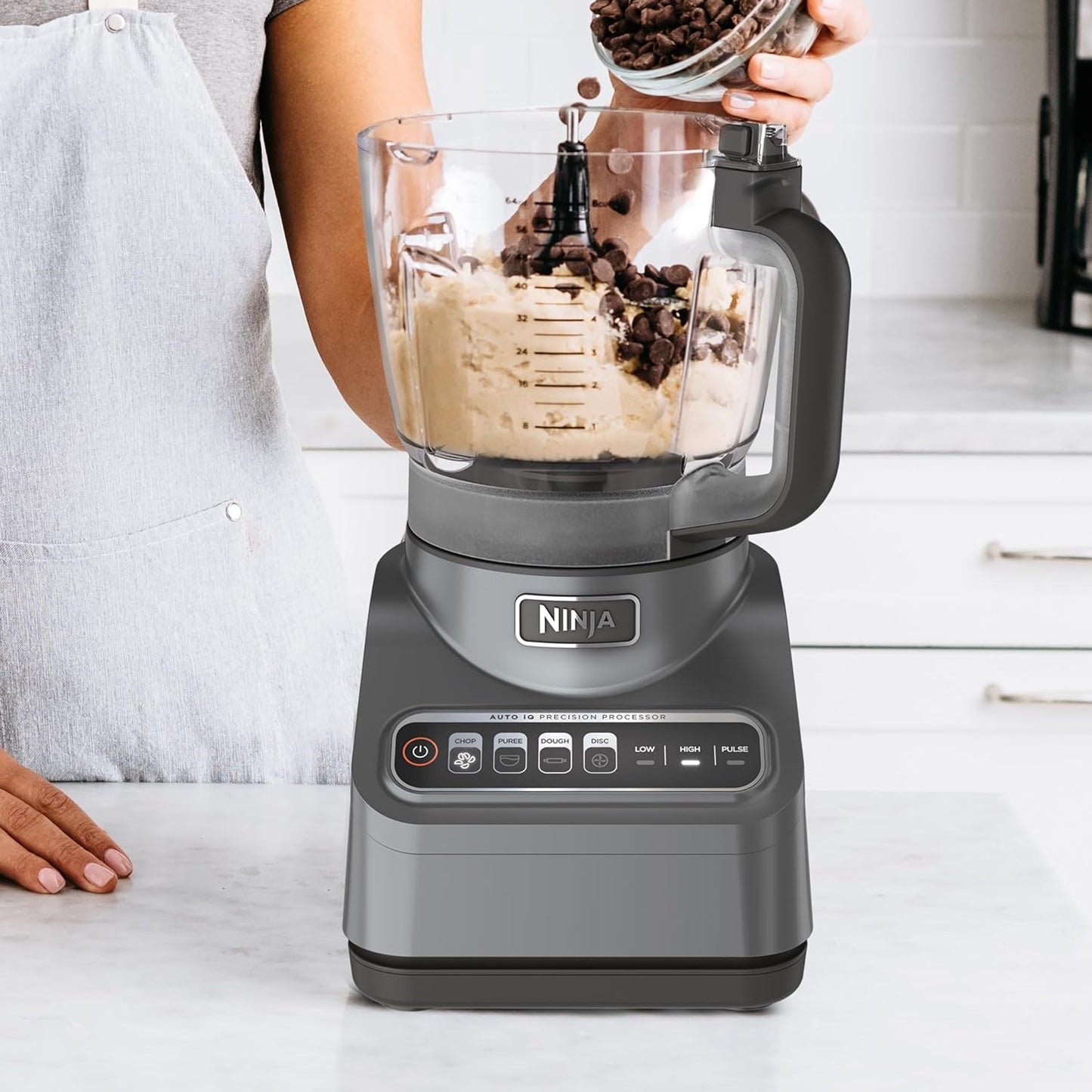 Food Processor - 1000 Peak Watts, 4 Functions: Chopping, Slicing, Purees, Dough, Includes 9-Cup Bowl, 3 Blades, Food Chute & Pusher