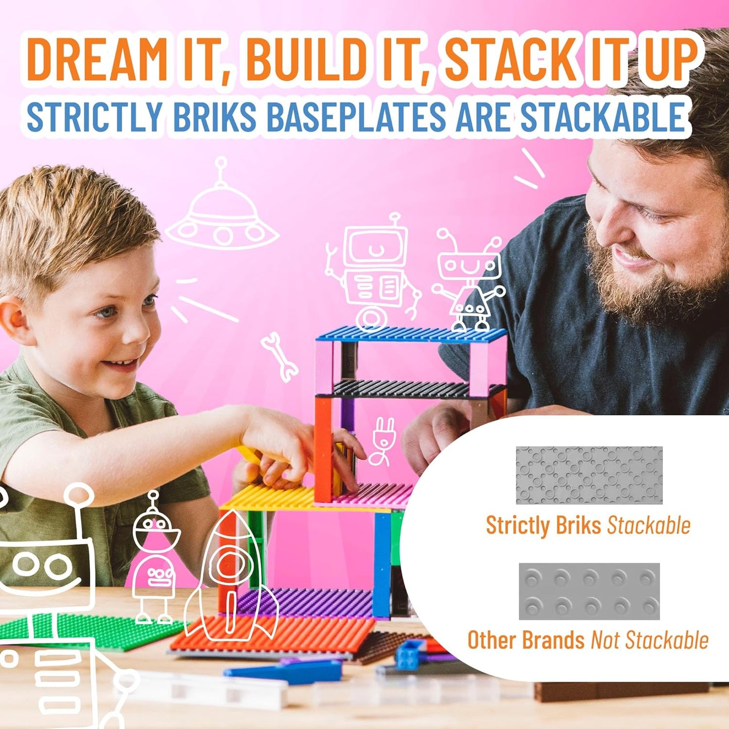 12 Pack Stackable Baseplates for Building Towers and Shelves 6x6 Inch Nature Colors, Compatible with Major Brick Brands