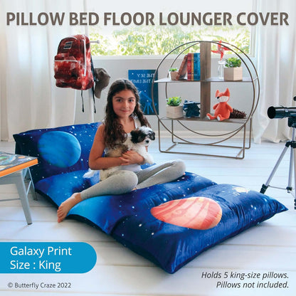 Galaxy Blue King Size Floor Pillow Case & Mattress Lounger Cover (Pillows Not Included)