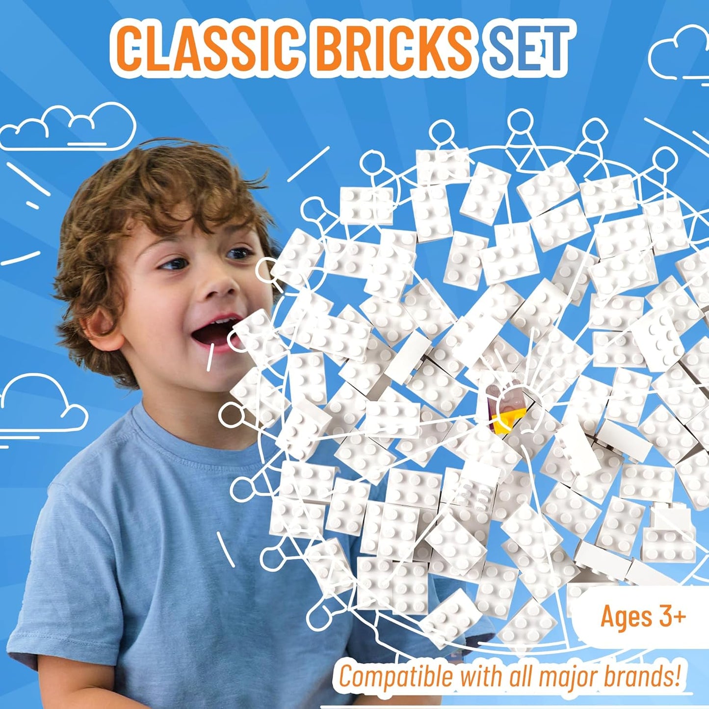 Strictly Briks Classic Bricks Starter Kit, White, 96 Pieces, 2x3 Studs, Building Creative Play Set for Ages 3 and Up, 100% Compatible with All Major Brick Brands