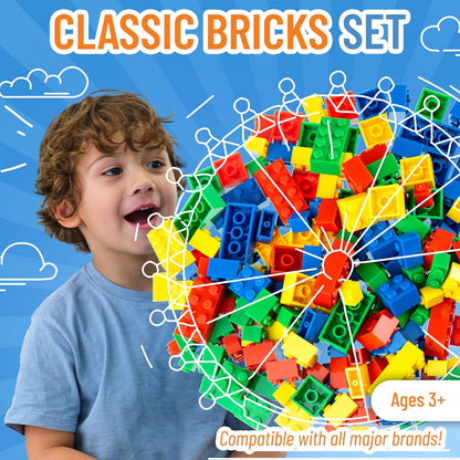 Strictly Briks Classic Bricks 216 Piece Set with 6" x 6" Baseplate by 100% Compatible with All Major Brands | 4 Different Shapes & Sizes | Tight Fit Building Bricks in 4 Basic Colors