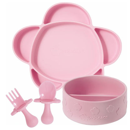 Baby Essentials Feeding Set - Complete 4-Piece Set for Baby-Led Weaning with Suction Bottoms, BPA & Phthalate-Free, Blush