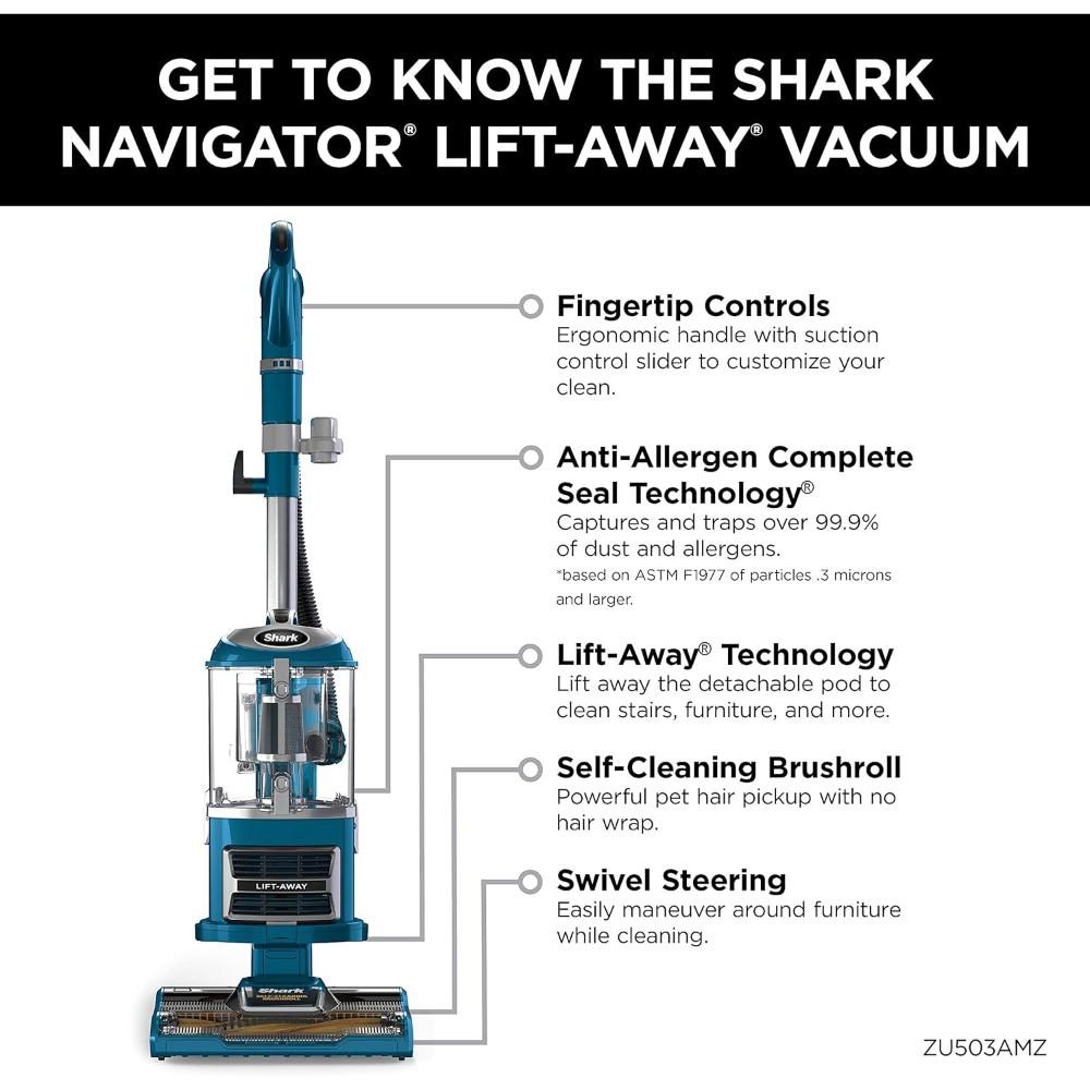 Lift-Away Upright Vacuum with Self-Cleaning Brushroll, HEPA Filter, Swivel Steering, Upholstery Tool & Pet Crevice Tool, Ideal for Pets & Multi-Surface, Teal