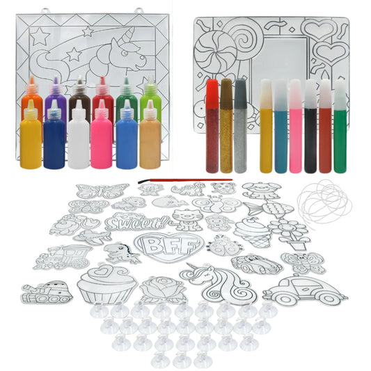 DIY Kit Colorful Stained Glass Window Art Set with 28 Pre-Made Designs Fun Arts and Crafts Activity