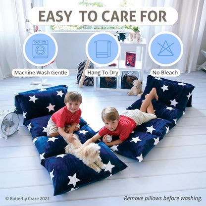 Floor Pillow Case, Mattress Bed Lounger Cover, Star Navy, King Size - Cozy Seating Solution for Kids & Adults, Recliner Cushion, Perfect for Reading, TV Time (Pillow Not Included)