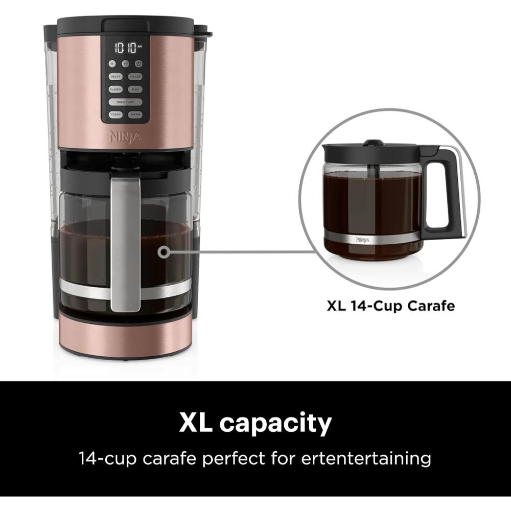 Programmable XL 14-Cup Coffee Maker with Permanent Filter, 2 Brew Styles (Classic & Rich), Delay Brew, Freshness Timer, Keep Warm Function, Dishwasher Safe, Copper