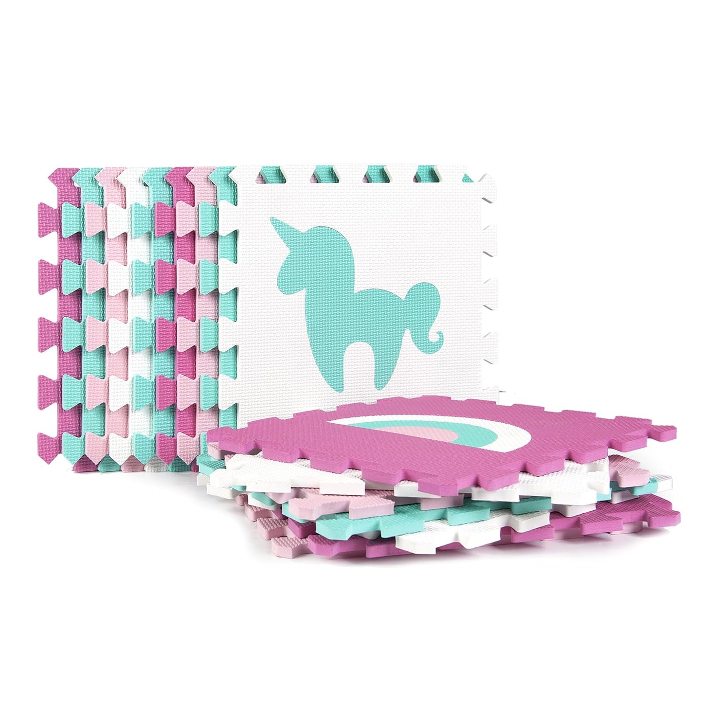 Rainbows and Unicorns Foam Playmats 16 Interlocking Waterproof Tiles Durable & Long-Lasting 50"x50" Ages 3+