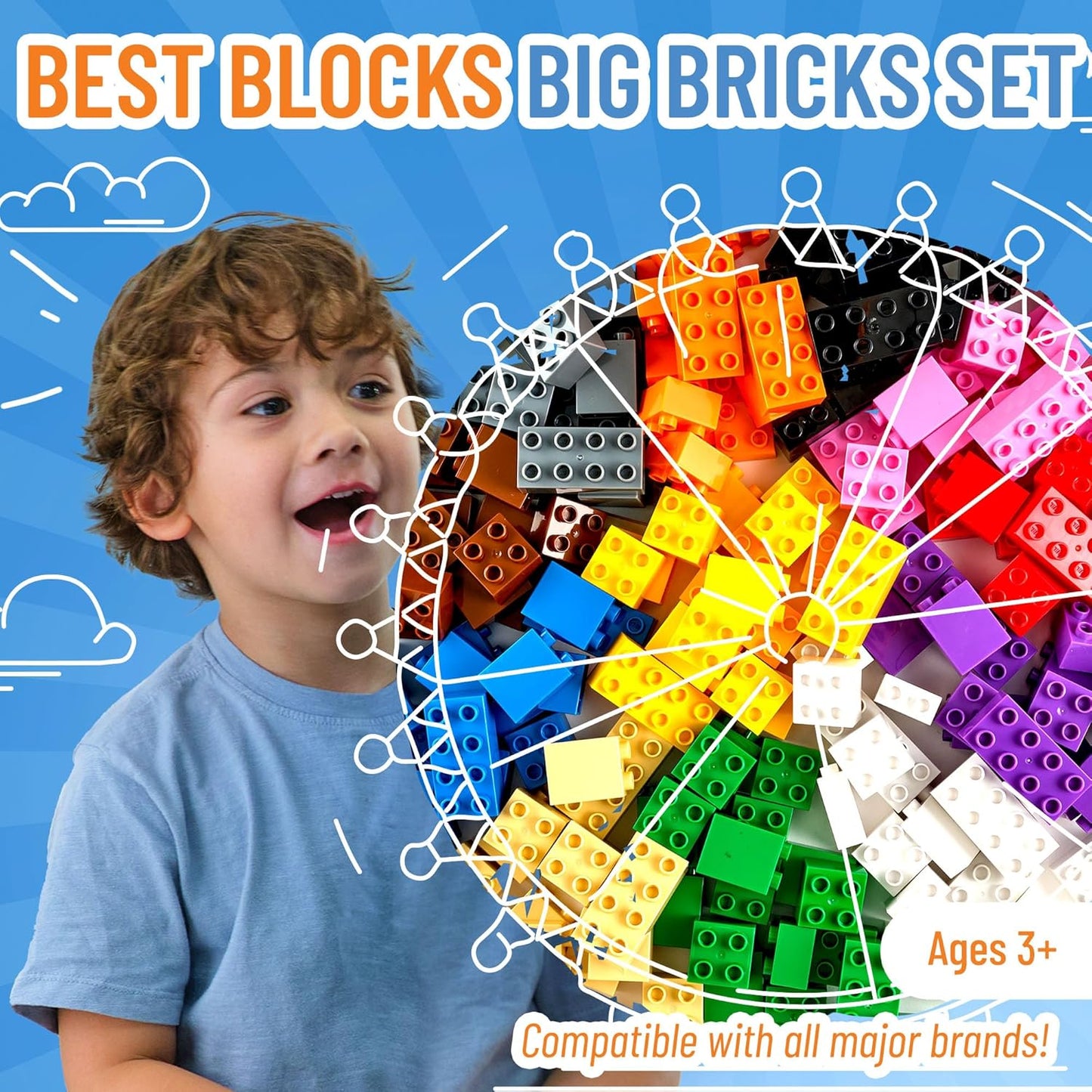 Large Building Blocks for Ages 3 and Up, 100% Compatible with All Major Brands, Rainbow Colors, 204 Pieces