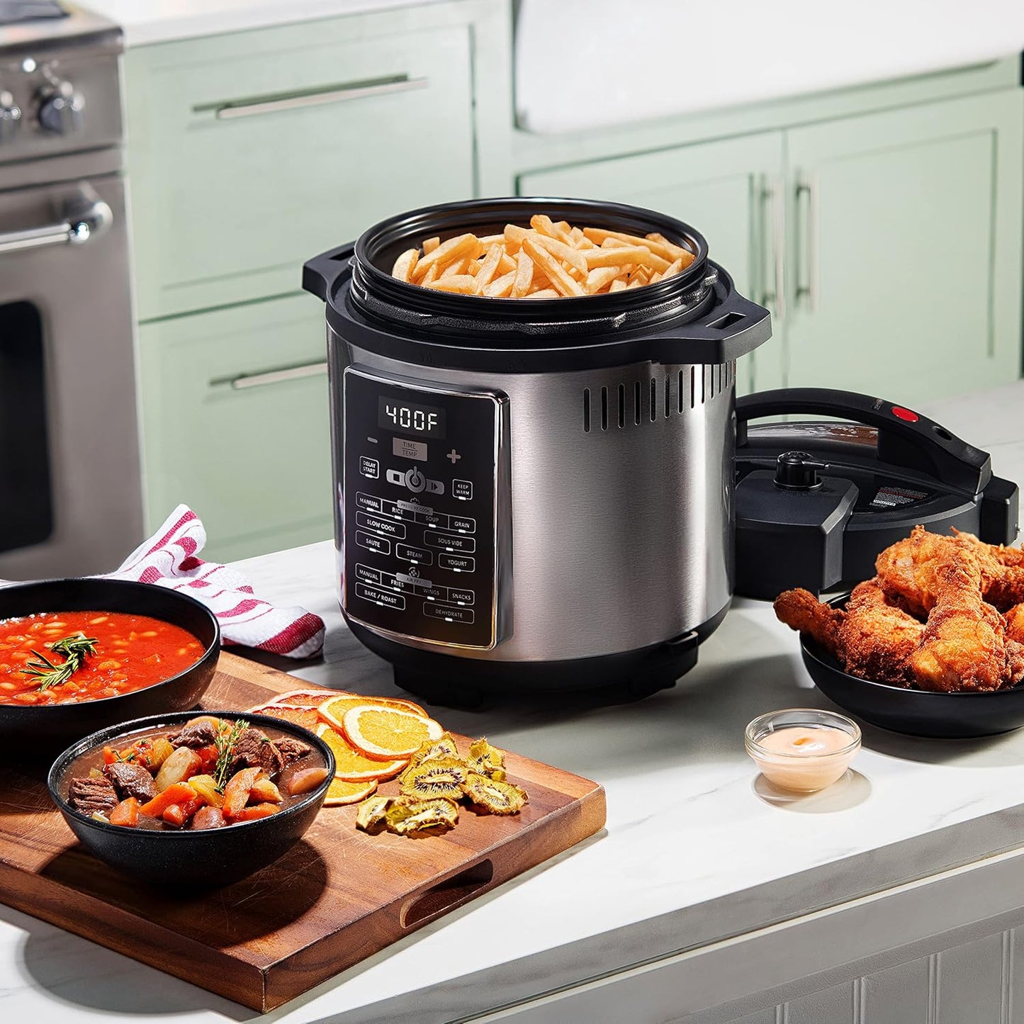 One-Lid Pressure Cooker & Air Fryer 6QT SmartPot with 15 One Touch Cooking Functions