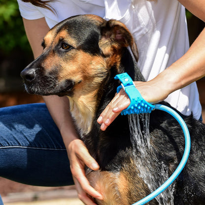 Dog Washer & Shower Attachment | Fast & Easy Indoor & Outdoor Pet Bathing, Massaging & Grooming | Includes 8-Foot Dog Shower Hose | Sprayer & Scrubber in 1 | As Seen on Shark Tank - Blue