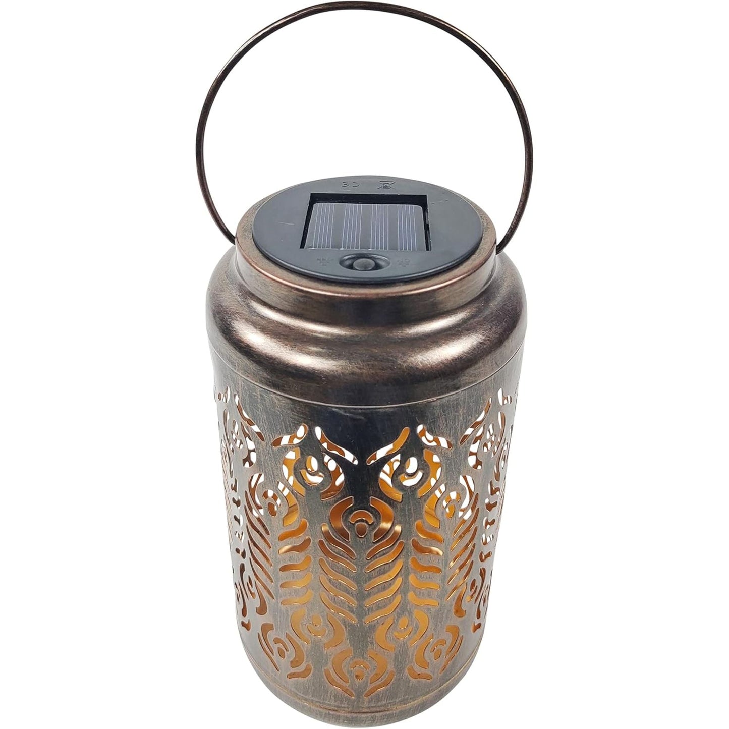 9-Inch Solar LED Lanterns (2-Pack) with Phoenix Feather Design Decorative Waterproof Outdoor Hanging & Tabletop Lights Brushed Bronze Finish