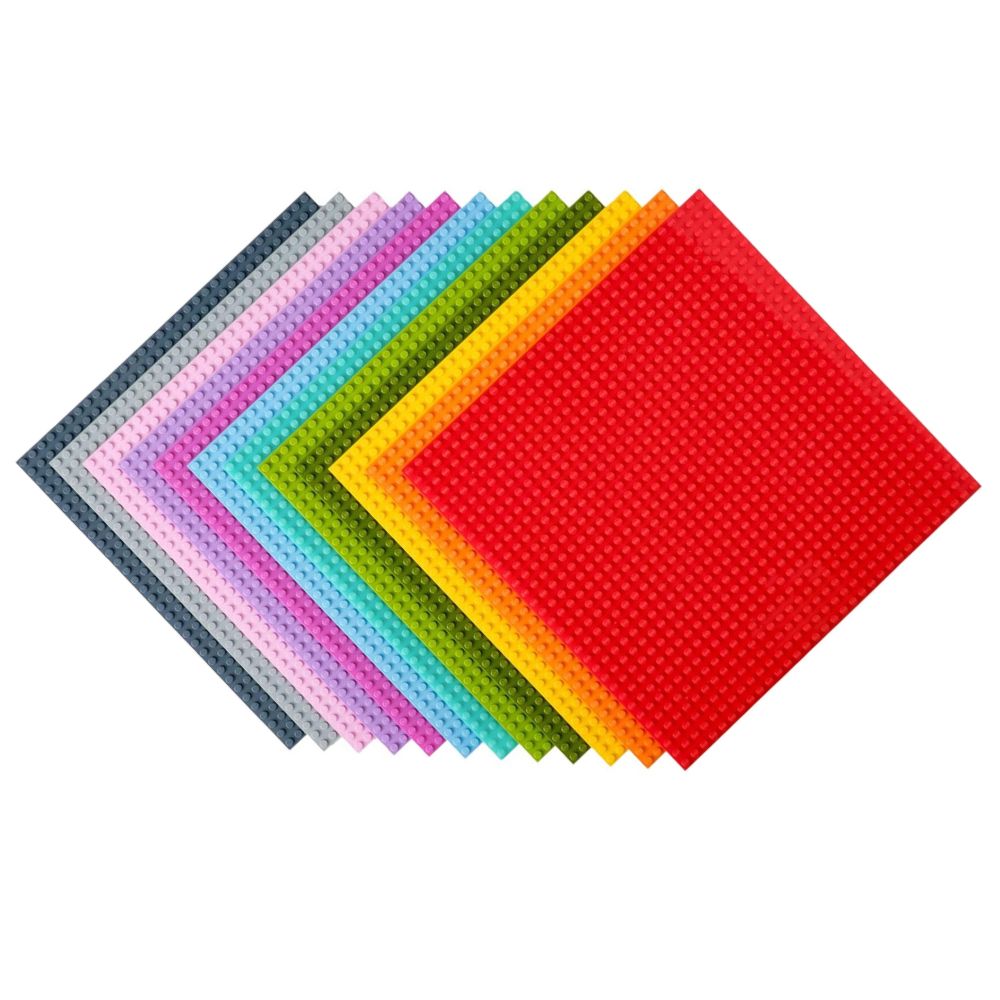 Classic Stackable Baseplates for Building Bricks 100% Compatible with Major Brands, Vibrant Colors, 12-Pack, 10x10 Inches