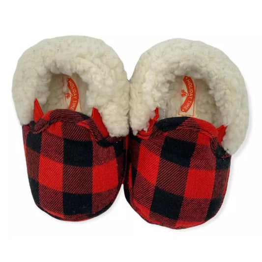 Holiday Time Baby Infant Cozy Plaid Christmas Slippers Size 3-4