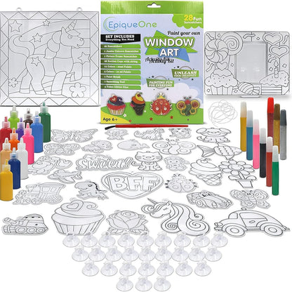 DIY Kit Colorful Stained Glass Window Art Set with 28 Pre-Made Designs Fun Arts and Crafts Activity