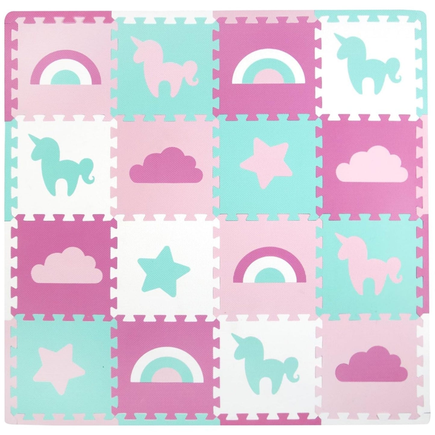 Rainbows and Unicorns Foam Playmats 16 Interlocking Waterproof Tiles Durable & Long-Lasting 50"x50" Ages 3+