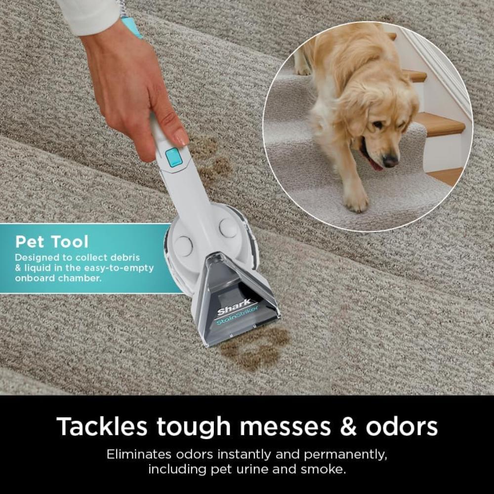 Portable Carpet & Upholstery Cleaner, Spot, Stain, & Odor Eliminator with 3 Attachments Ideal for Pets, Carpets, Rugs, Couches, Upholstery, Cars & More, White